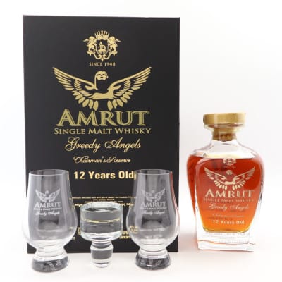 Amrut 12 Year Old Chairman’s Reserve ‘Greedy Angels’ With Glasses Set