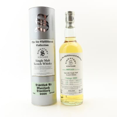 Mortlach Un-Chillfiltered Collection 15 Year Old, Bourbon Hogshead Cask, Cask #900001 & 900002, 2008, Signatory Vintage, 46% whisky bottle