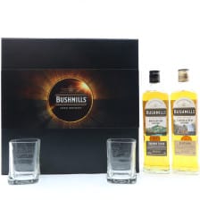 BUSHMILLS CARIBBEAN RUM CASK FINISH  AMERICAN OAK CASK FINISH 2 X 70CL WITH GLASSES GIFT SET