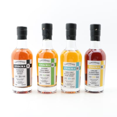 Cadenhead’s 10 Year Old Lowland Blended Malt Enigma, 19 Year Old Orkney Single Malt Enigma, 14 Year Old Speyside Single Malt Enigma & 21 Year Old Tennessee Bourbon Whisky Enigma 4 x 20cl