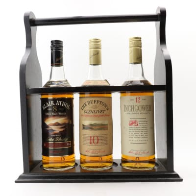 Blair Athol 8 Year Old, Dufftown-Glenlivet 10 Year Old & Inchgower 12 Year Old 3 x 75cl With Plinth