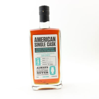 2Bar Spirits 2018 4 Year Old Bourbon Red Wine Barrel American Single Cask #0005 75cl
