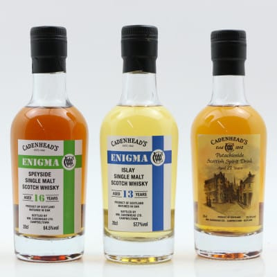 Cadenhead’s 16 Year Old Speyside Single Malt Enigma, Cadenhead’s 13 Year Old Islay Single Malt Enigma & Putachieside 21 Year Old Cadenhead’s 3 x 20cl
