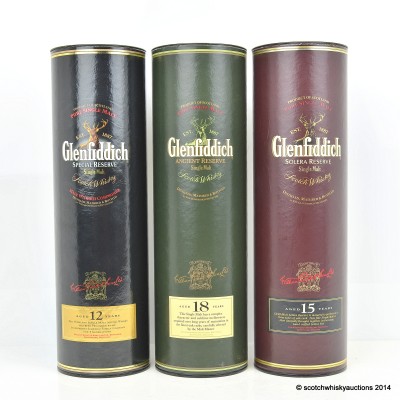 Glenfiddich Ancient Reserve 18 Year Old, Glenfiddich Solera Reserve 15 Year Old & Glenfiddich Special Reserve 12 Year Old