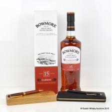 BOWMORE DARKEST 15 YEAR OLD   2 BOWMORE PENS