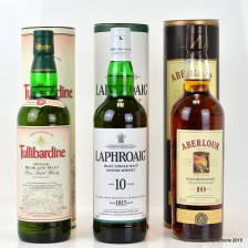 ABERLOUR 10 YEAR OLD  LAPHROAIG 10 YEAR OLD   TULLIBARDINE 10 YEAR OLD