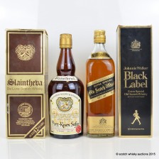 JOHNNIE WALKER BLACK LABEL 75CL   SLAINTHEVA 12 YEAR OLD FORT KNOX SAFES 75CL