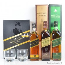 Johnnie Walker Centenary Blend Gold Label 18 Johnnie Walker Black Label 12 With 2 Glass Set Johnnie Walker Green Label 15