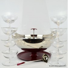 BELVEDERE PUNCH BOWL GLASSES 4 X 2   BELVEDERE METAL PUNCH BOWL