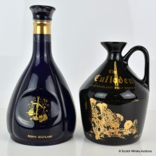 THE CULLODEN SPIRIT OF HIGHLAND CLANS FLAGON   FLOWERS CERAMIC DECANTER  WHYTE   MCKAY 