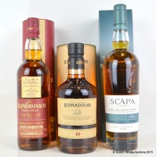 GLENDRONACH 12 YEAR OLD  EDRADOUR 10 YEAR OLD   SCAPA 16 YEAR OLD