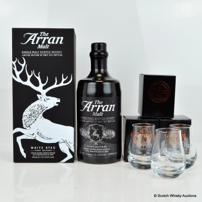 Arran White Stag First Release & 3 Branded Glasses