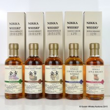 Nikka Set Ichi Peaty Salty 12 Ichi Sherry Sweet 12 Woody Vanillic 12 Woody Mellow 12 And Hirosaki Fruity Sweet And Coffey Grain 5 X 18cl