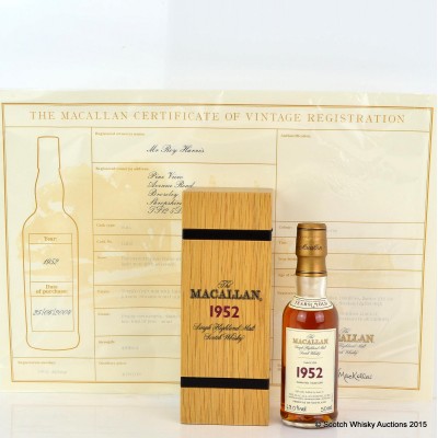 Macallan Fine & Rare 1952 Mini 5cl With Certificate