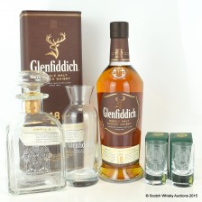 Glenfiddich 18 Small Glass Decanter Glass Water Jug 2 X Collins Crystal Glasses