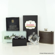 Glenfiddich Booklet Cufflinks Glass Ash Tray Hip Flask Glass Paperweight