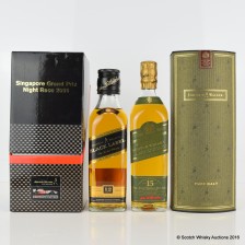 JOHNNIE WALKER BLACK LABEL SINGAPORE GRAND PRIX 20CL   JOHNNIE WALKER GREEN LABEL PURE MALT 20CL