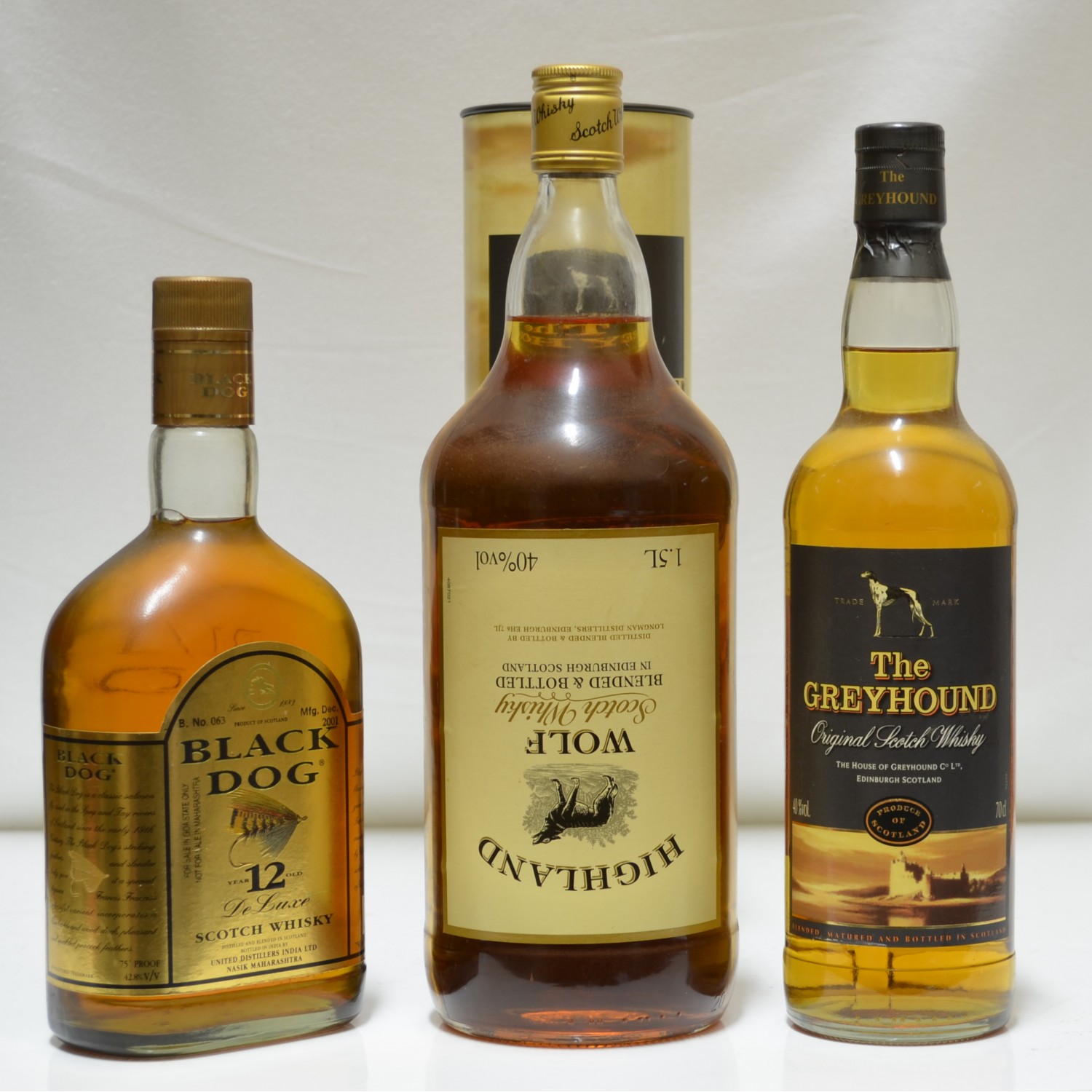 Highland Wolf 1.5L, Black Dog 12 75cl & Greyhound The 21st Auction
