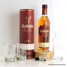 Glenfiddich 15 Wooden Plinth Stag Head Pourer Glass Water Jug Tumblers X 2