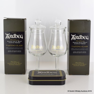 Ardbeg Tasting Glasses x 2 & Ardbeg Peat Cones