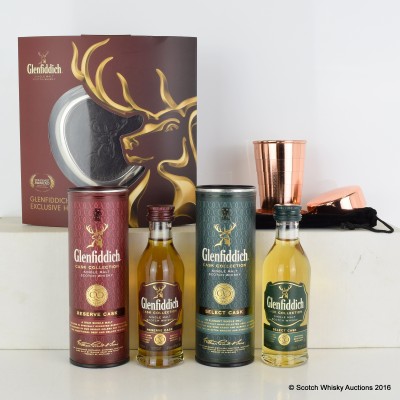 Glenfiddich Cask Collection Reserve Cask Mini 5cl, Glenfiddich Cask Collection Rare Cask Mini 5cl, Branded Hip Flask & Collapsible Dram Cup