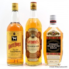 WHITE HORSE 75CL  STEWART S CREAM OF THE BARLEY 75CL   GRANT S STANDFAST 75CL