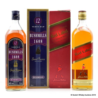 Bushmills 12 Year Old 1608 1L & Johnnie Walker Red Label 1L