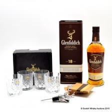 Glenfiddich 18 Small Batch Stag S Head Pourer 4 X Wood Coasters 4 Crystal Glasses