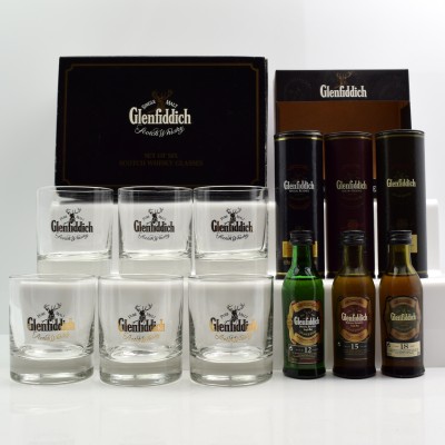 Glenfiddich Mini Collection x 3 5cl & Glenfiddich Glasses x 6