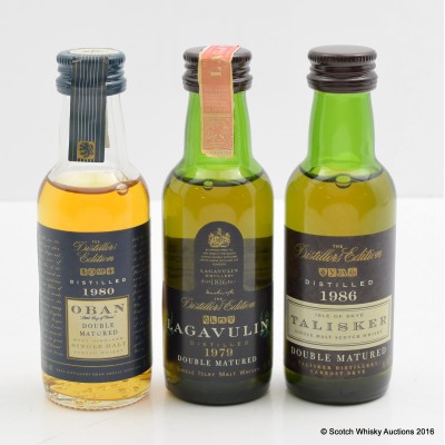 Talisker Distillers Edition 1986 Mini 5cl, Lagavulin Distillers Edition 1979 Mini 5cl & Oban Distillers Edition 1980 Mini 5cl