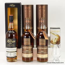 THE GREEN WELLY STOP 50TH BIRTHDAY COLLECTION  GLENDRONACH 2003 SINGLE CASK  5691  GLENDRONACH 2003 SINGLE CASK  4102  ARRAN 2004 PRIVATE CASK  2004 017   GLASS