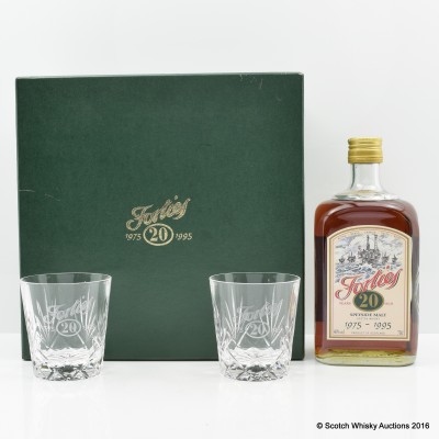 FORTIES FIELD 20 YEAR OLD BOTTLE & 2 GLASSES