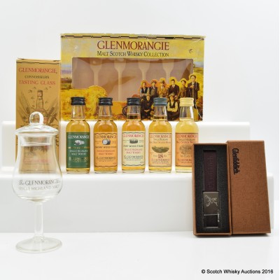 Glenmorangie Miniature Collection 5 x 5cl, Nosing Glass & Glenfiddich Keyring