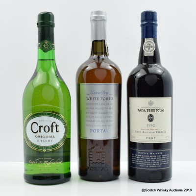 Croft Original Sherry, Warres 1992 Vintage Port 75cl & Portal White Port 75cl