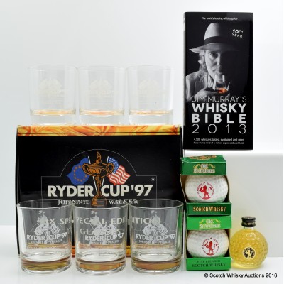 Johnnie Walker Ryder Cup 1997 Glasses x 6, St Andrews Minis 3 x 5cl & Jim Murray Whisky Bible 2013