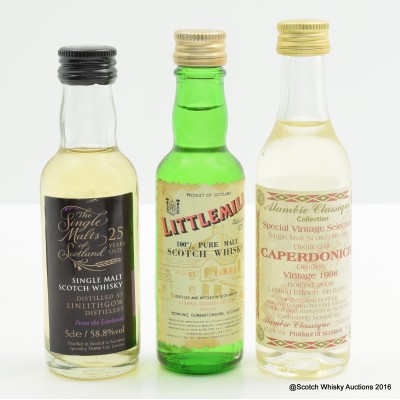 Assorted Minis 3 x 5cl Including Linlithgow 25 Year Old Speciality Drinks Mini 5cl