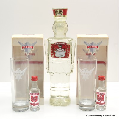 Smirnoff Soldier Decanter 75cl & 2 x Smirnoff Mini 5cl with Glass Sets