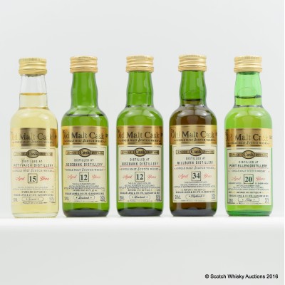 Assorted Old Malt Cask Minis 5 x 5cl Including Port Ellen 20 Year Old 5cl