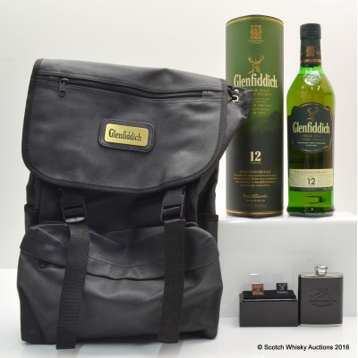 Glenfiddich 12 Year Old, Branded Backpack, Hip Flask & Cuff Links