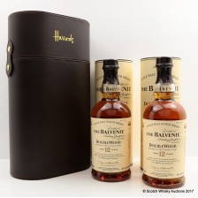 BALVENIE 12 YEAR OLD DOUBLEWOOD 2 X 70CL IN HARROD S LEATHER BOTTLE HOLDER
