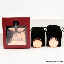 Glenfiddich Copper Hip Flask Collapsible Metal Cups X 2