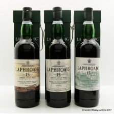 LAPHROAIG 15 YEAR OLD ERSKINE 2000 APPEAL  CRAGS  BARRELS   MANSION  LABEL  3 X 70CL