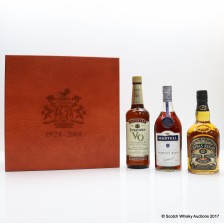 SEAGRAM S COMMEMORATIVE EMPLOYEE GIFT BOX INCLUDING MARTELL CORDON BLEU COGNAC CHIVAS REGAL 12 YEAR OLD SEAGRAM S VO FRAMED PRINT 3 X 75CL