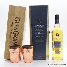 GLEN GRANT 18 YEAR OLD WITH WOODEN PRESENTATION CASE   CUPS