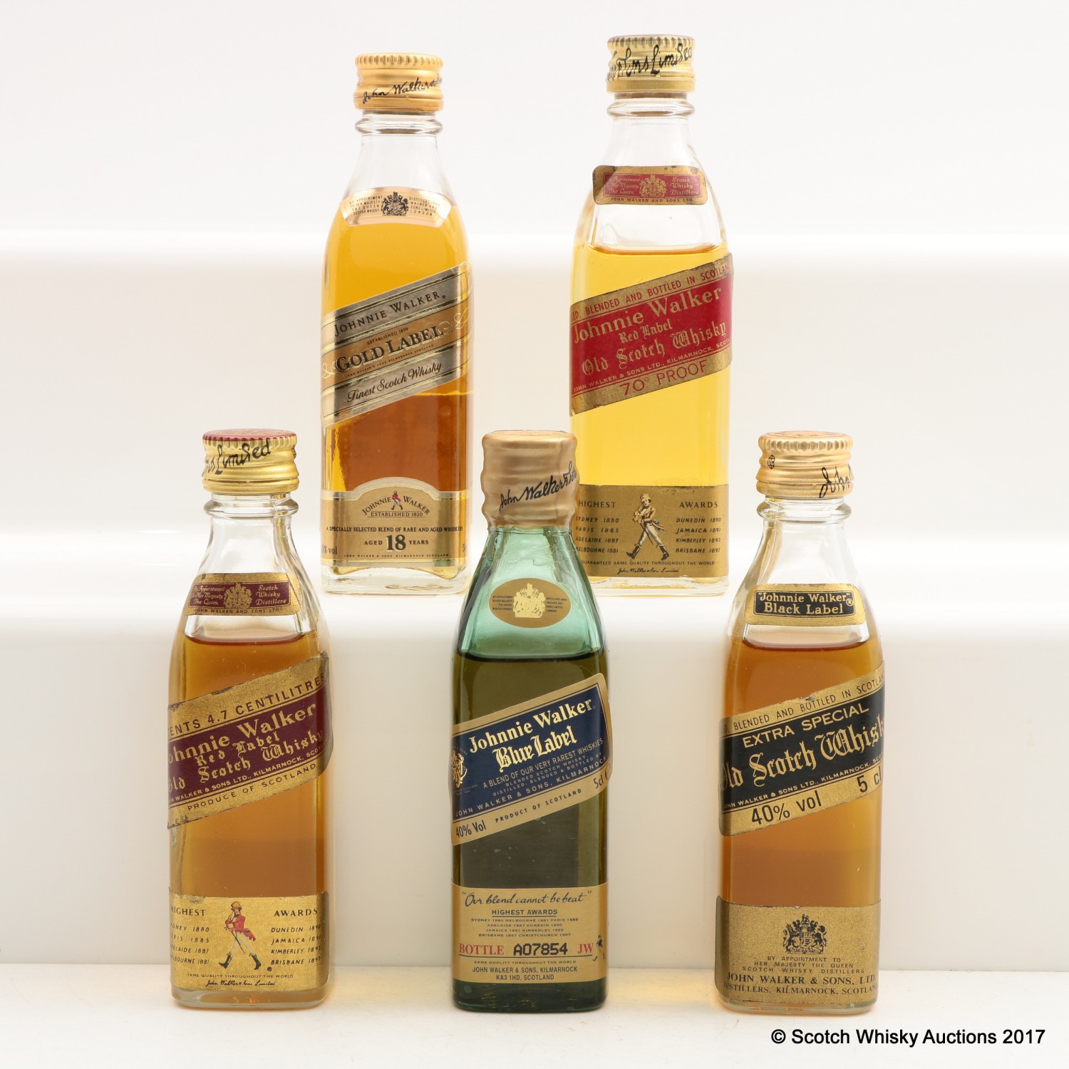 Assorted Johnnie Walker Minis 5 x 5cl Including 18 Year Old Gold Label
