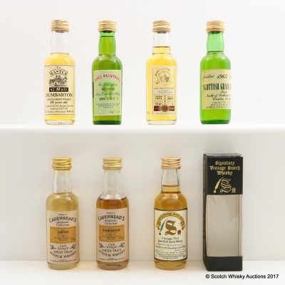 Assorted Single Grain Minis 7 x 5cl including Dumbarton 1961 29 Year Old Signatory 5cl