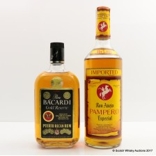 BACARDI GOLD RESERVE PUERTO RICAN RUM 75CL   RON ANEJO PAMPERO ESPECIAL 1L