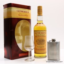 GLENMORANGIE 10 YEAR OLD SET INCLUDING GLASS   FLASK