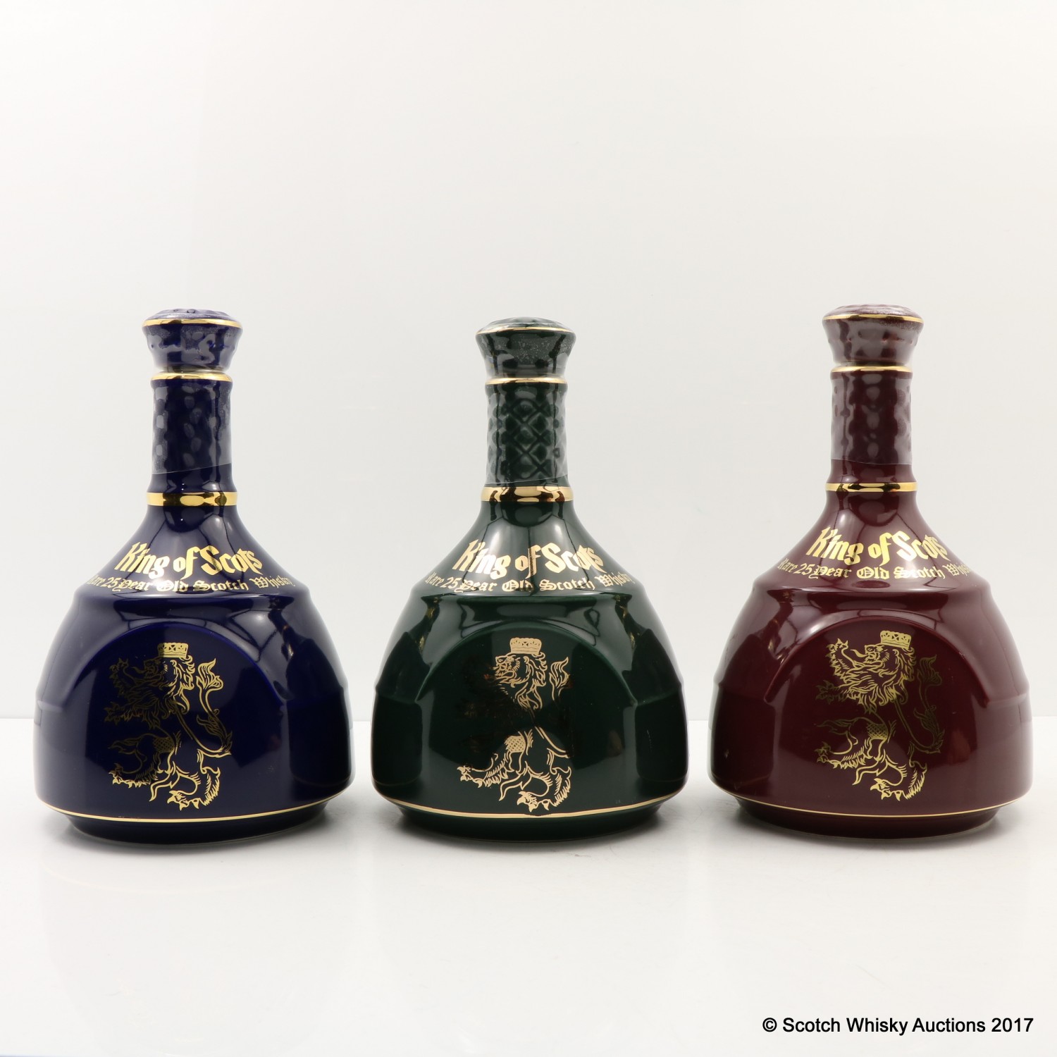 King Of Scots 25 Year Old Ceramic Decanter Collection 3 x 70cl The