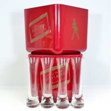 JOHNNIE WALKER RED ICE BUCKETS X 2   JOHNNIE WALKER GLASSES X 4